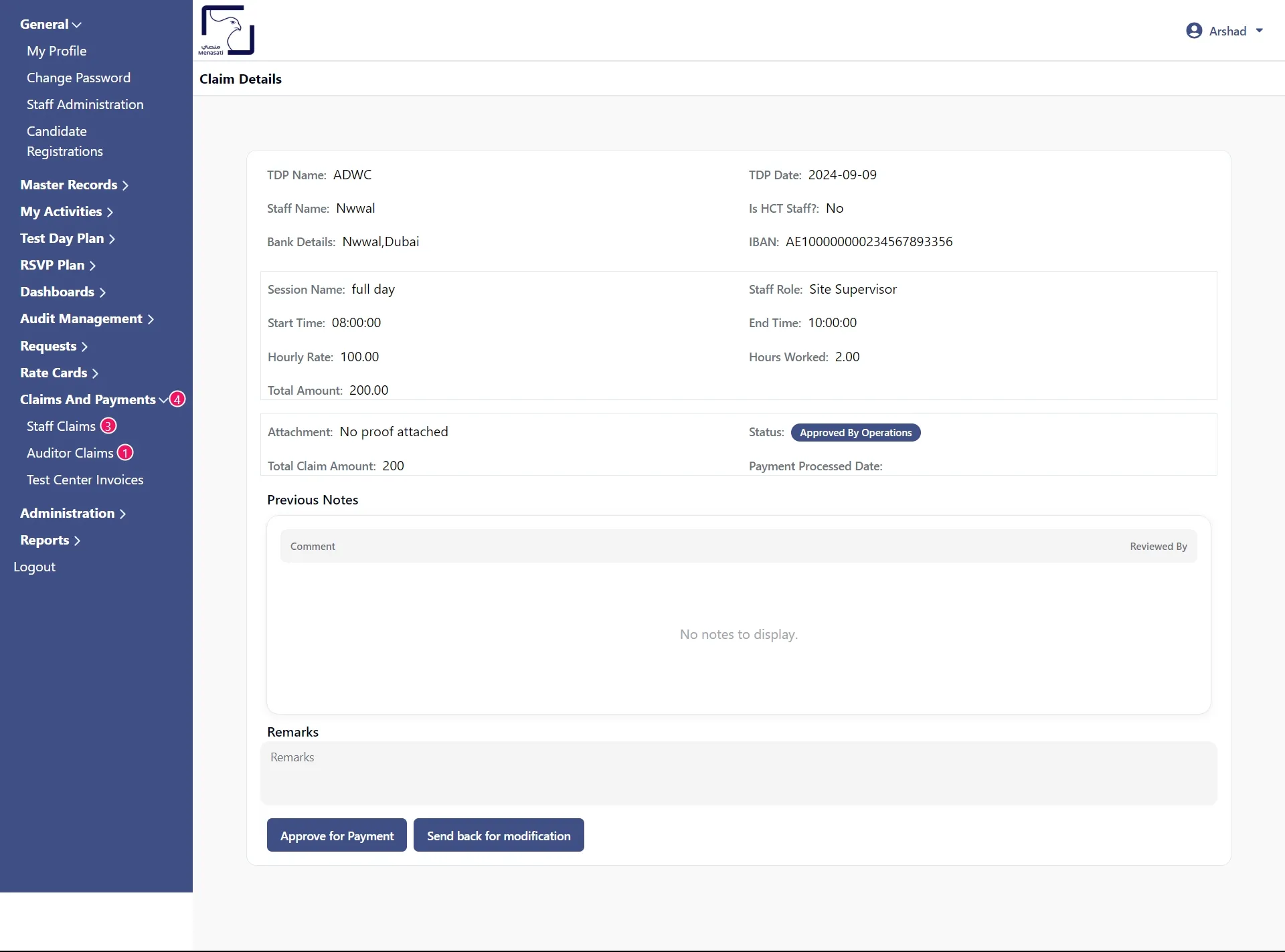 Claim approval by operations