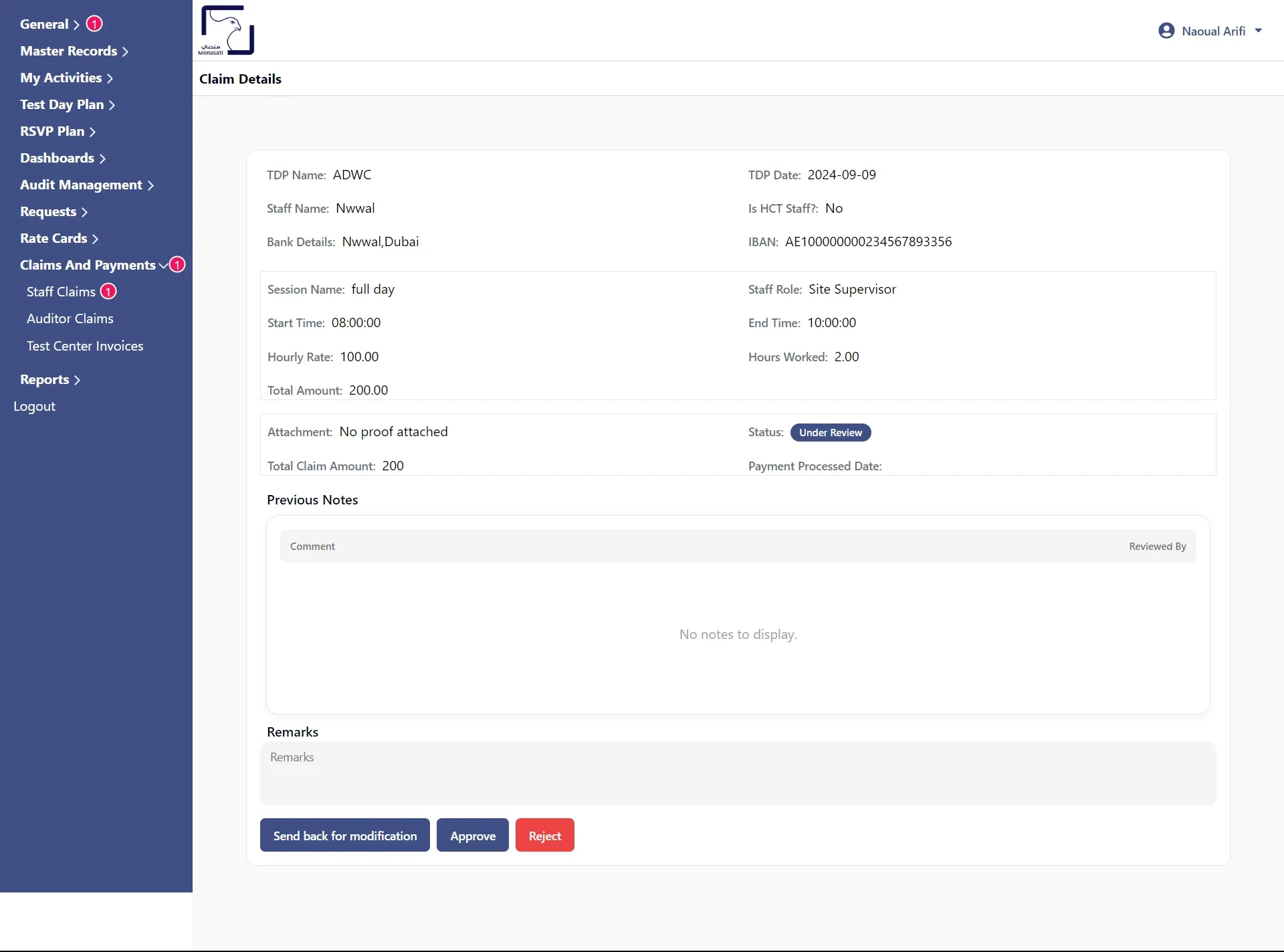 Claim approval by operations