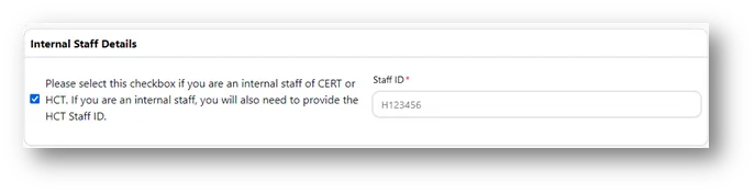 Staff Registration - HCT / CERT Internal Staff Section