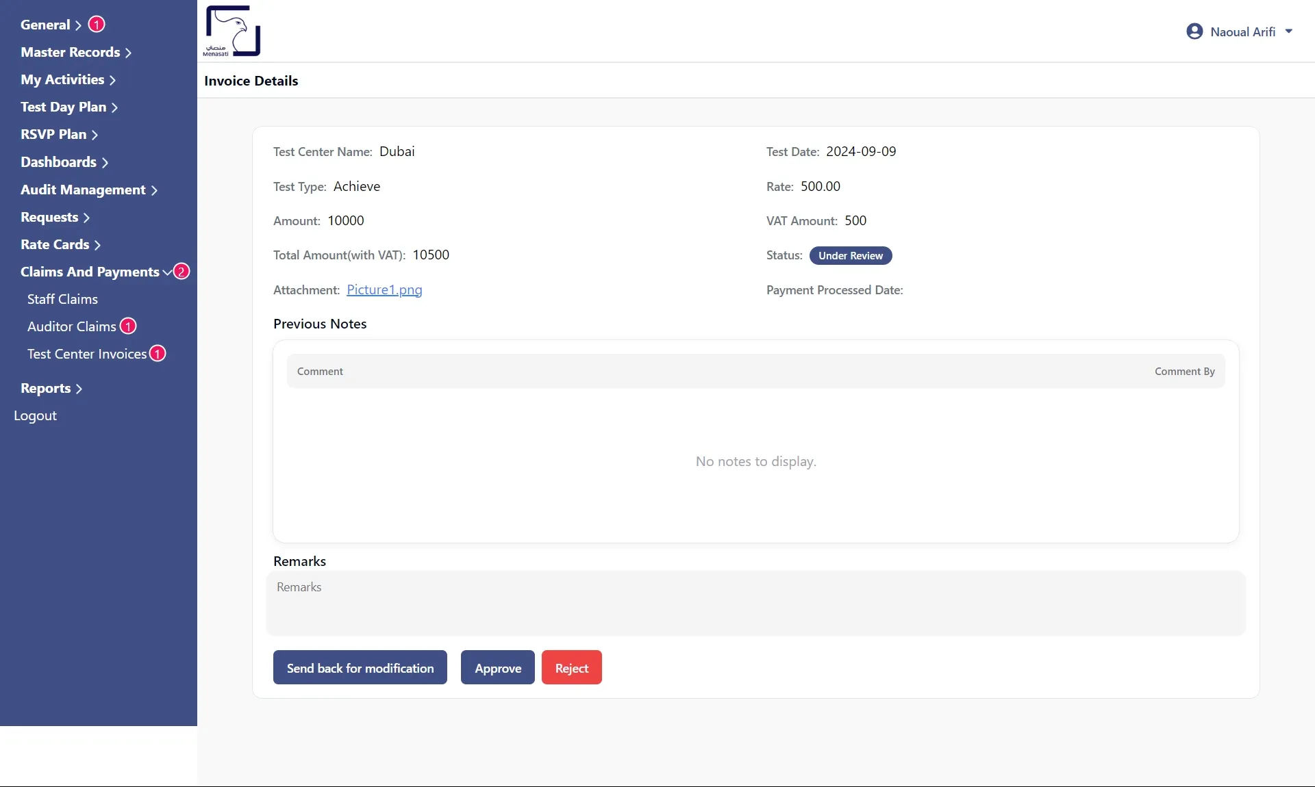 Invoice approval by operations