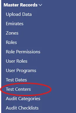 Test center module on menu
